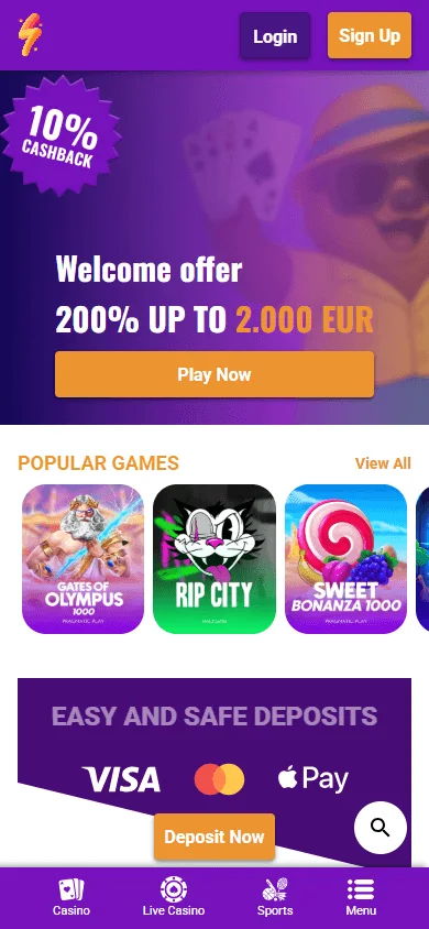 Partyspins Casino mobile home view