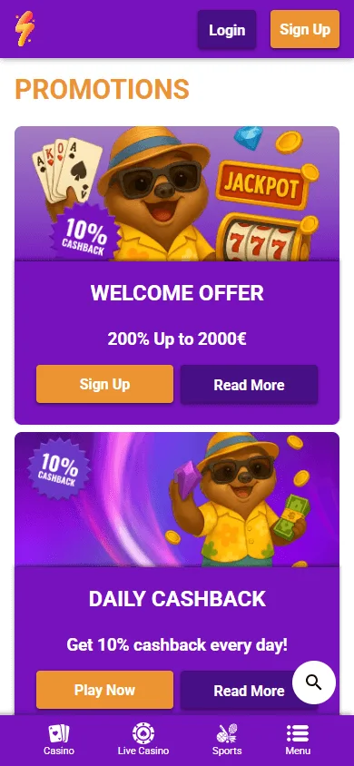 Partyspins Casino mobile promotions view